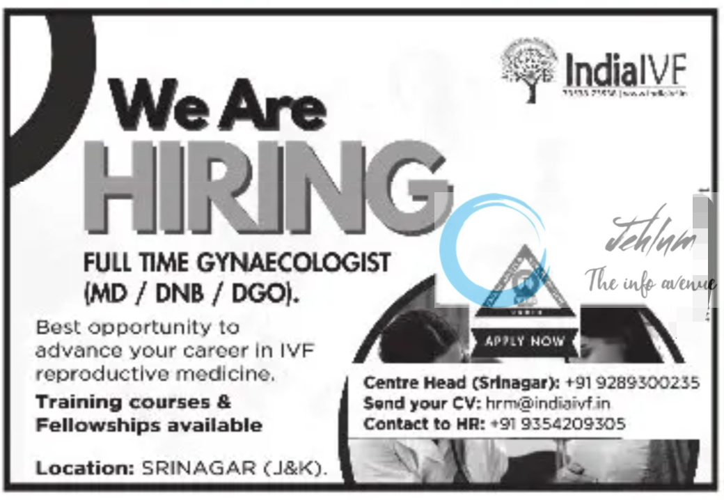 IndiaIVF Srinagar Gynaecologist Job Vacancy 2024