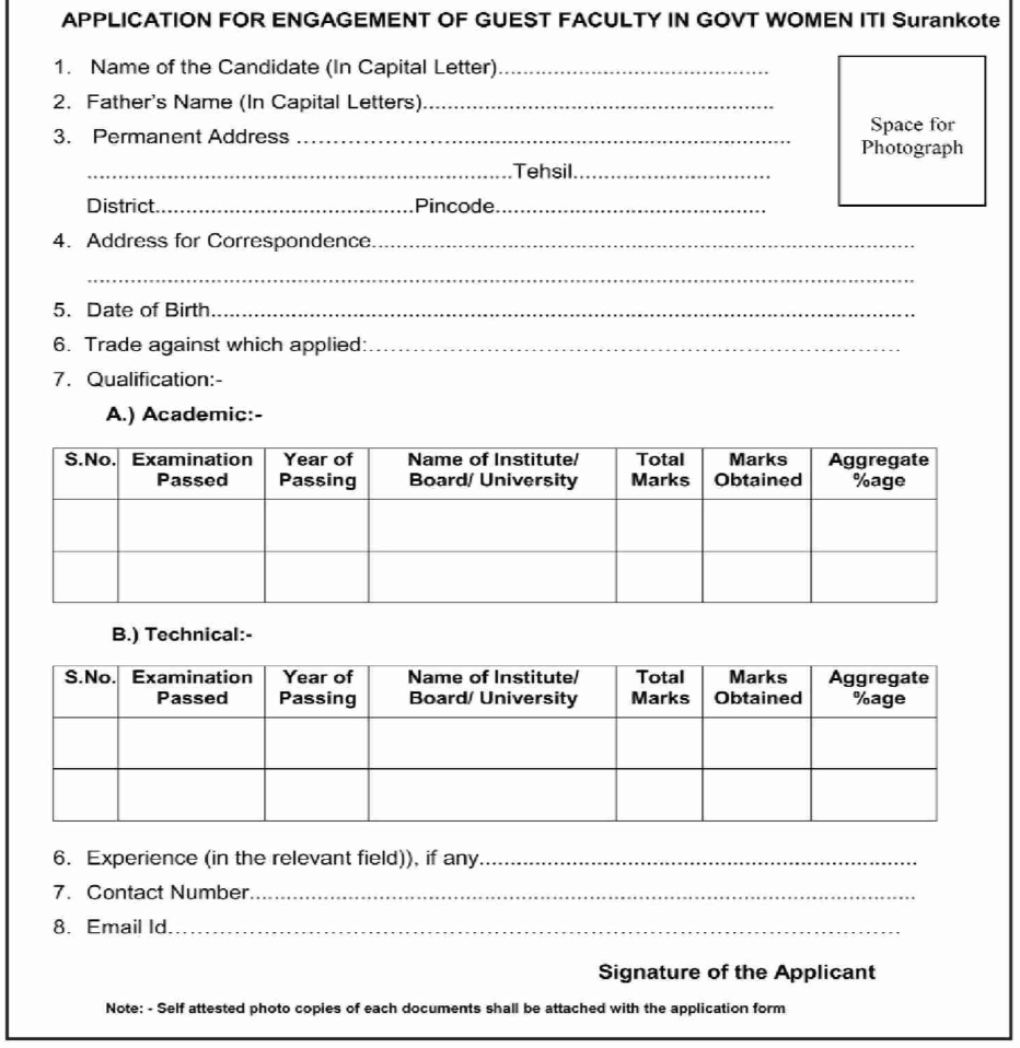 Women ITI Surankote Guest Faculty Advertisement Notice 2024