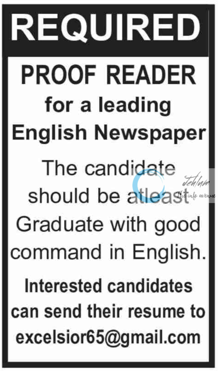 Excelsior Jammu Proof Reading Jobs Advertisement 2024