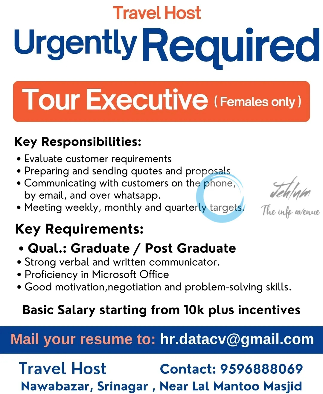 Travel Host Srinagar Tour Executive Jobs 2024