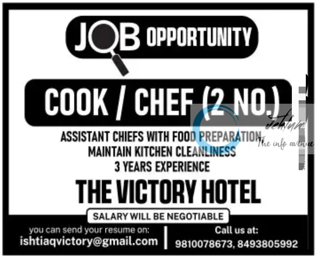 THE VICTORY HOTEL SRINAGAR JOBS OPPORTUNITY 2024