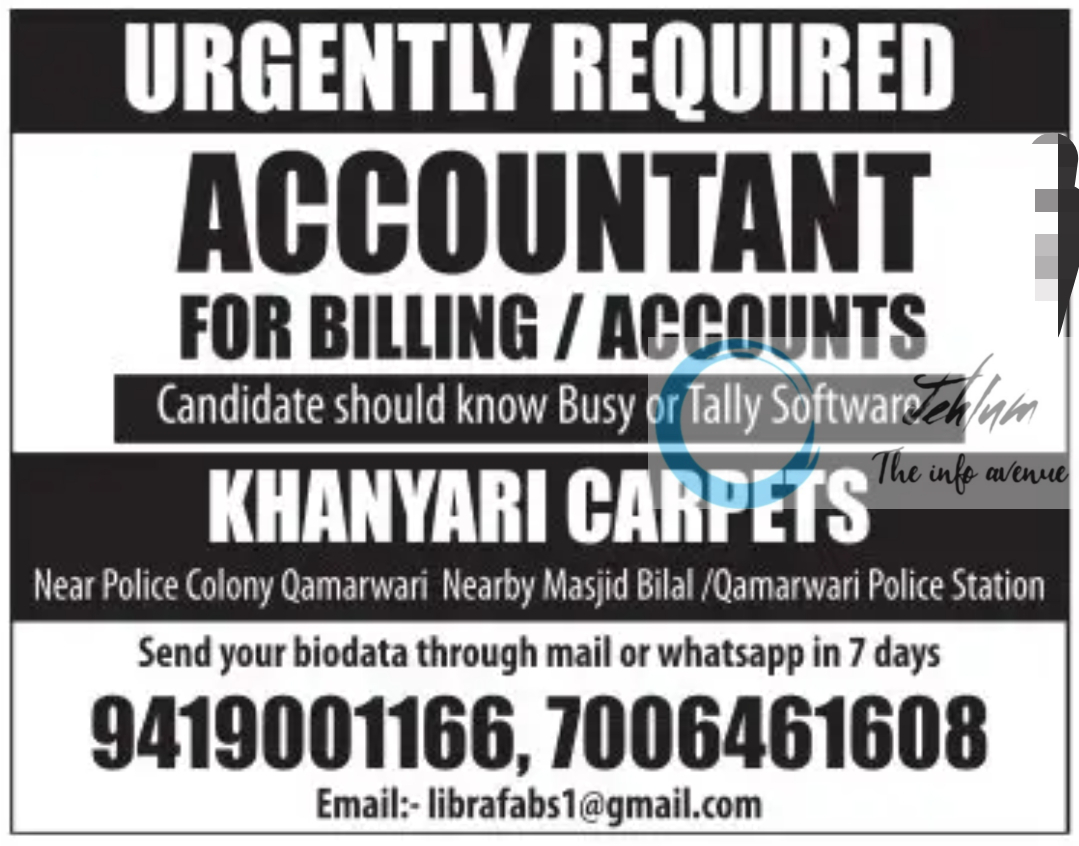 KHANYARI CARPETS SRINAGAR ACCOUNTANT JOBS 2024