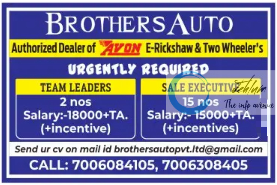 BROTHERS AUTO SRINAGAR JOBS OPENINGS 2024