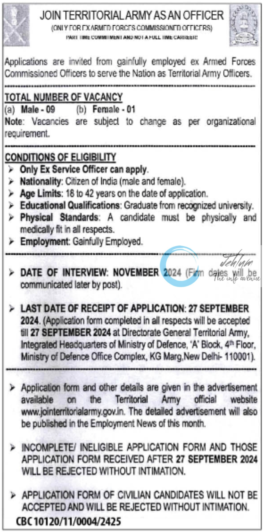 TERRITORIAL ARMY RECRUITMENT NOTICE 2024