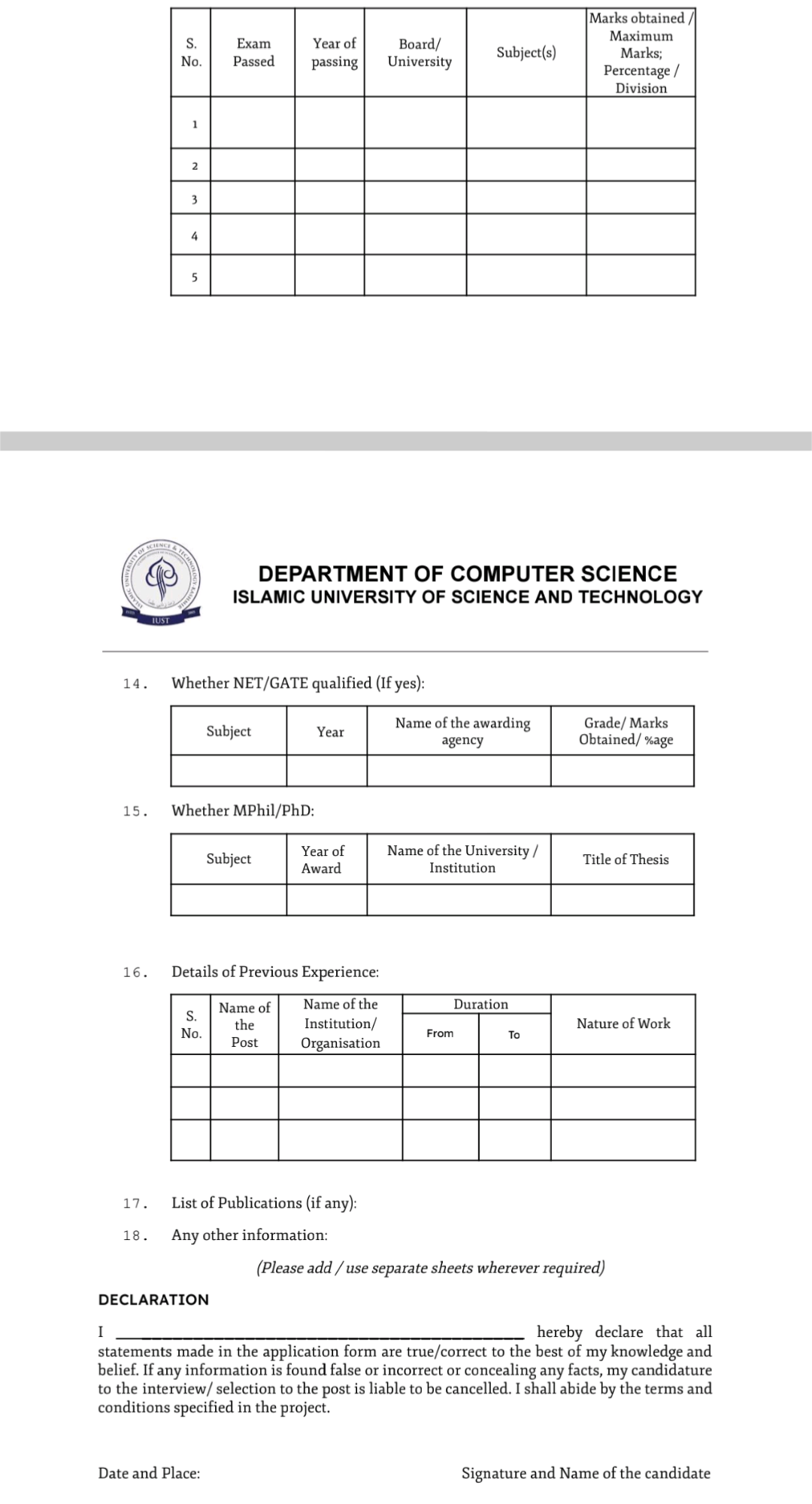 IUST KASHMIR DEPTT OF COMPUTER SCIENCE RESEARCH ASSISTANT ADVERTISEMENT NOTICE 2024