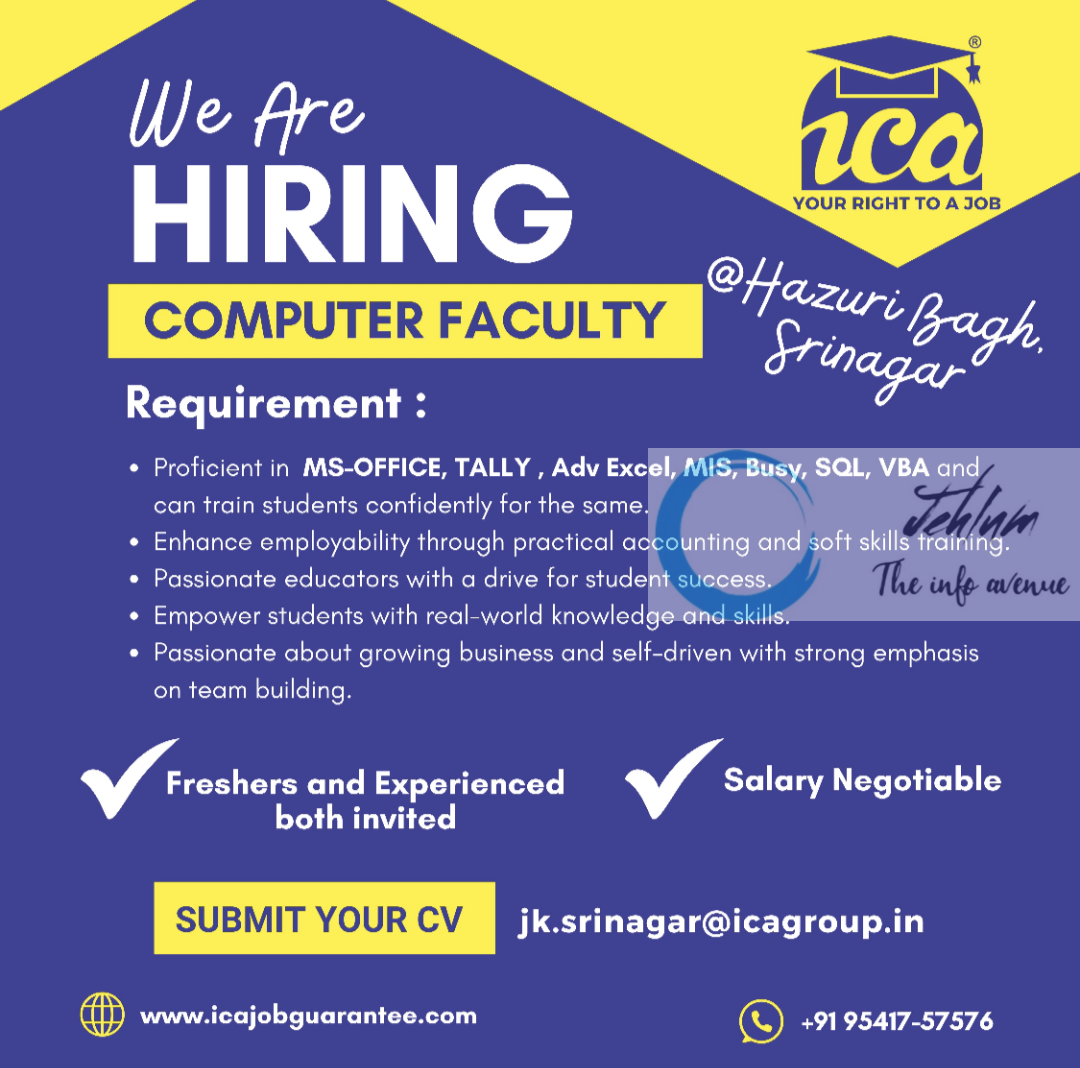 ICA Srinagar Computer Faculty Job Opportunity 2024