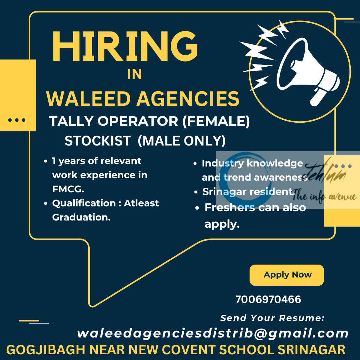 WALEED AGENCIES SRINAGAR JOBS OPENINGS 2024