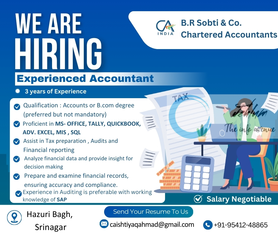 BR Sobti & Co India Chartered Accountants Srinagar Jobs Vacancy 2024