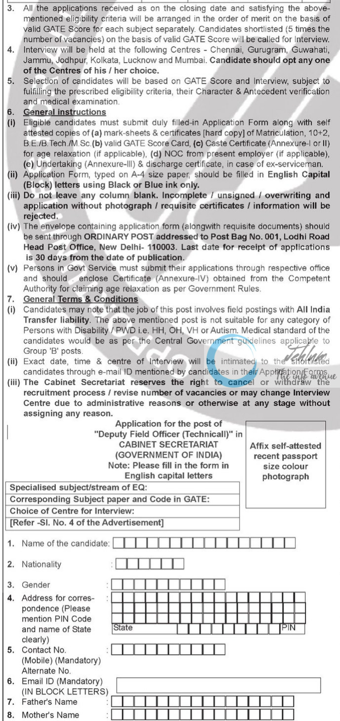 Govt of India Cabinet Secretariat Jobs Advertisement No 01/2024