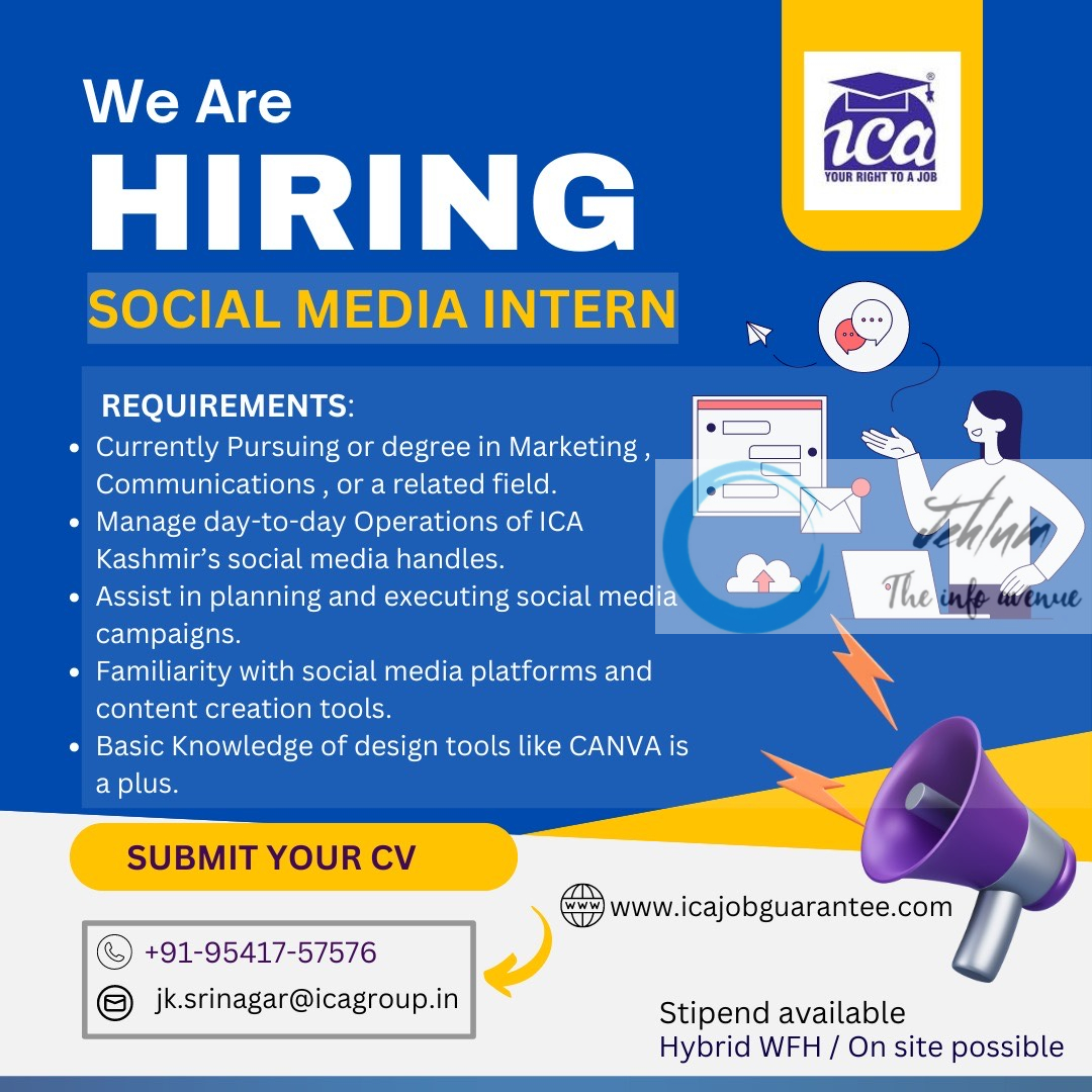 ICA SRINAGAR SOCIAL MEDIA INTERN JOBS VACANCY 2024