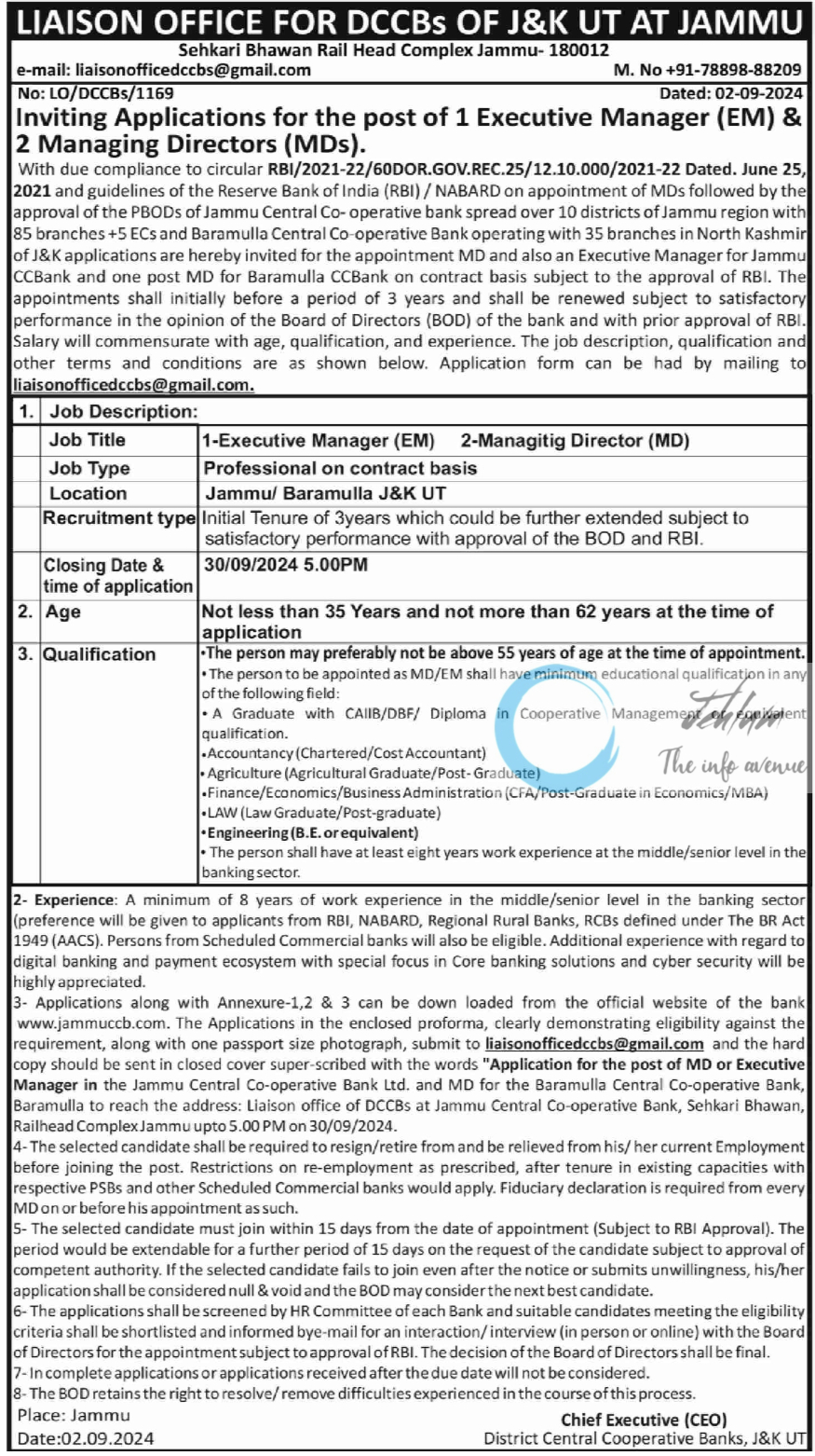 J&K LIAISON OFFICE FOR DCCBs ADVERTISEMENT NOTICE NO LO/DCCBs/1169 OF 2024