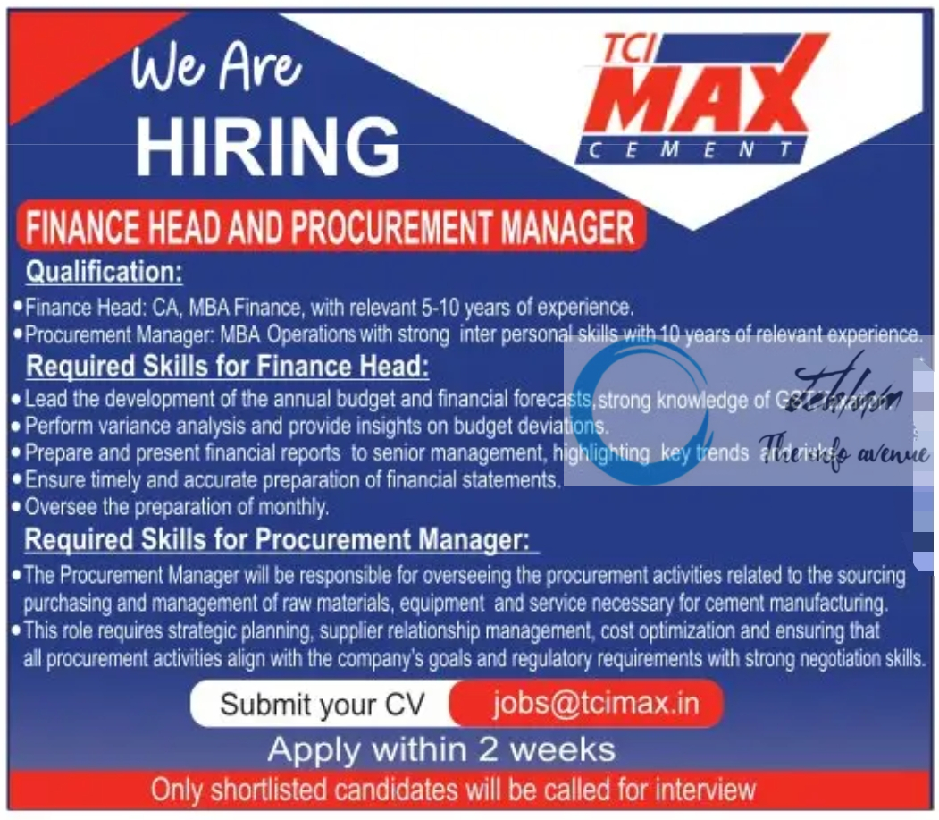 TCI MAX CEMENT SRINAGAR JOBS VACANCY 2024