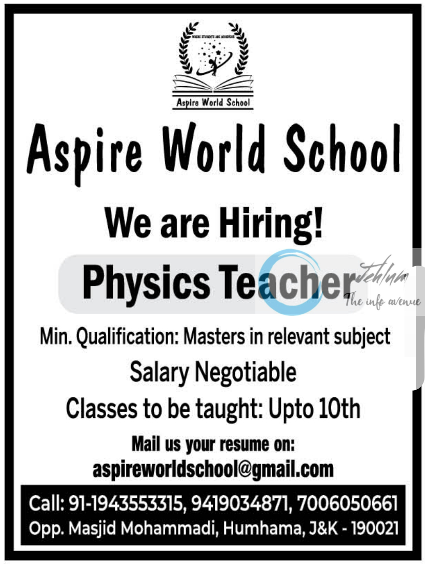 Aspire World School Srinagar Jobs Vacancy 2024