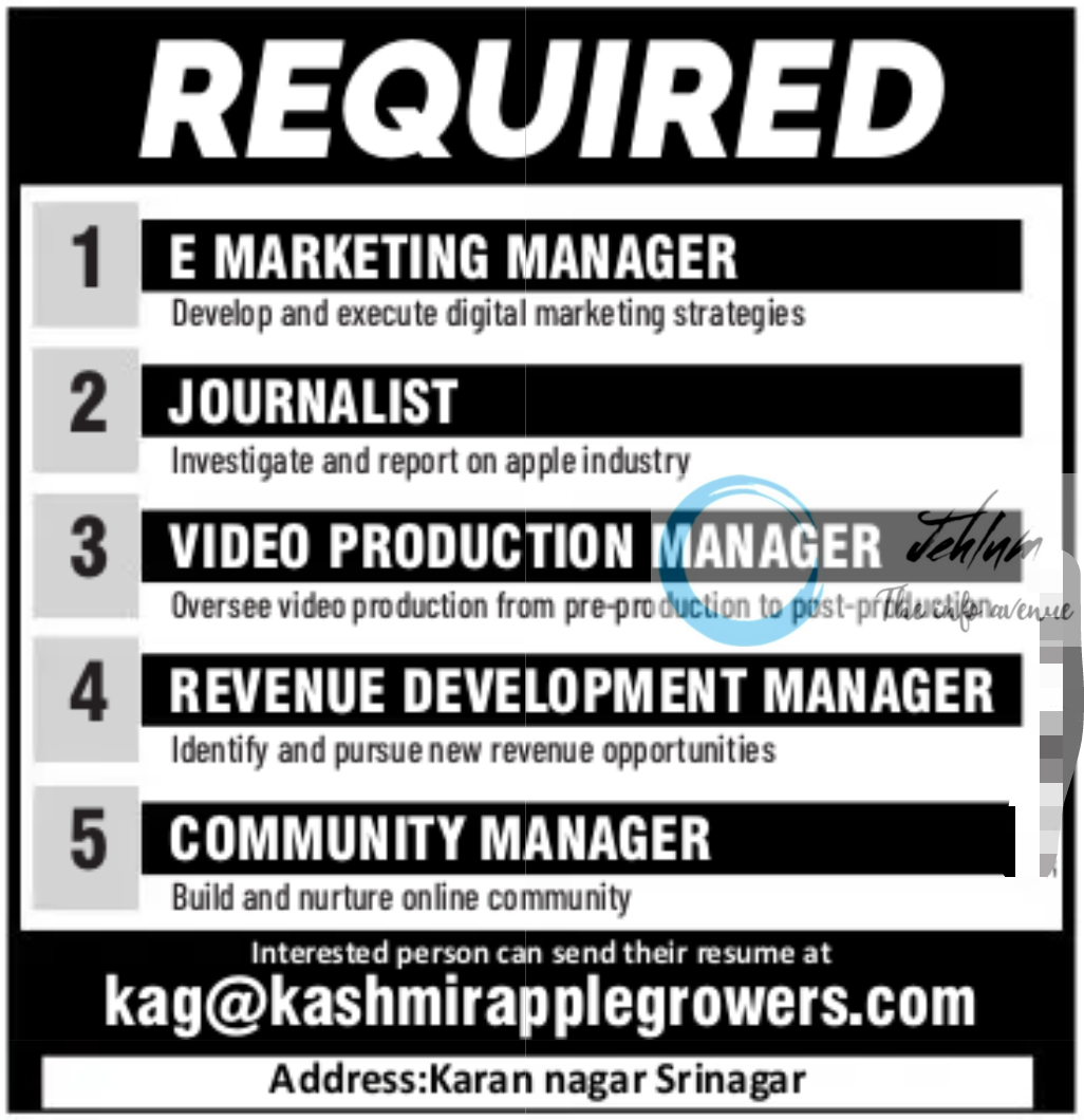 Kashmir Apple Growers Srinagar Jobs Vacancy 2024