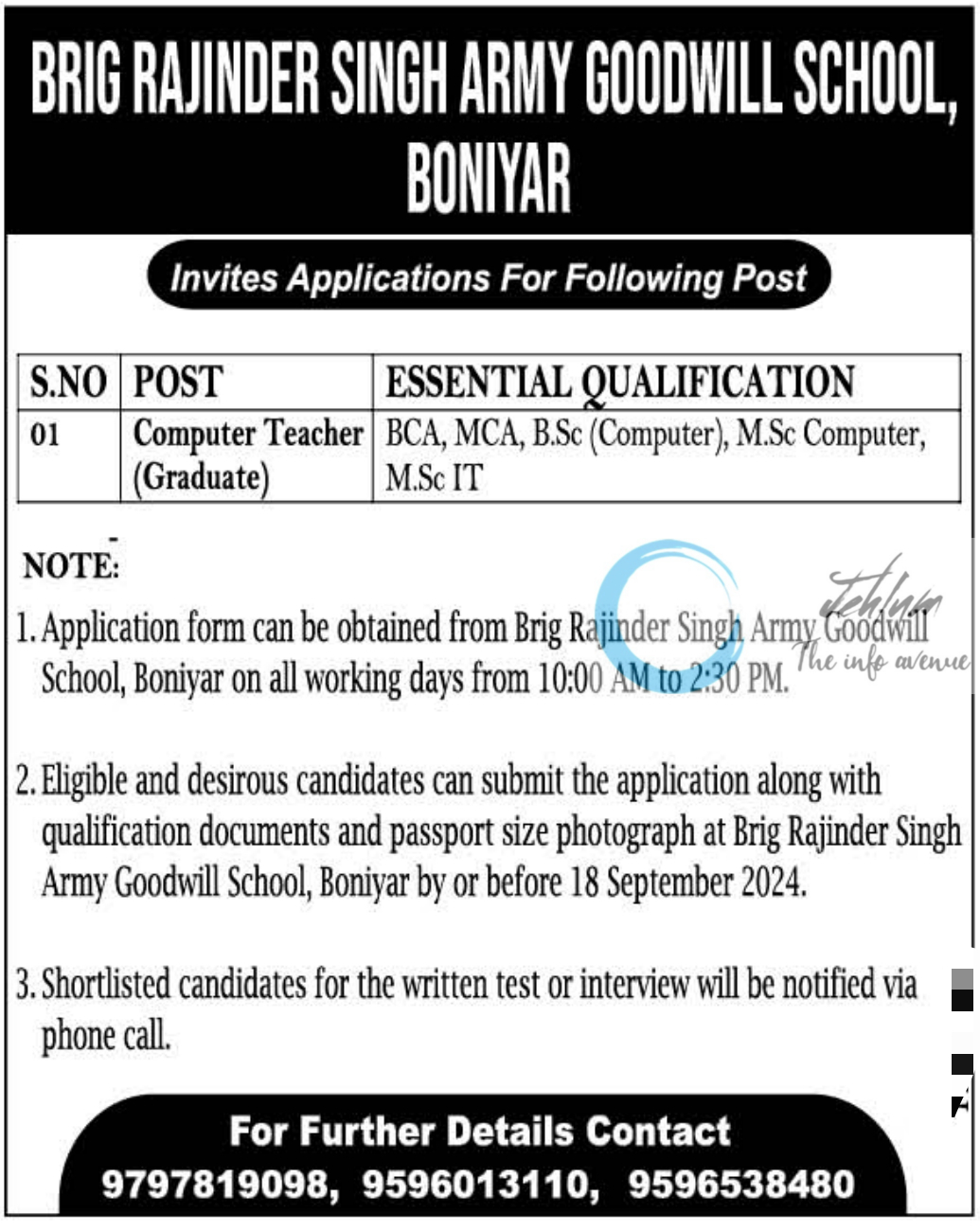 ARMY GOODWILL SCHOOL BONIYAR BARAMULLA JOBS ADVERTISEMENT 2024