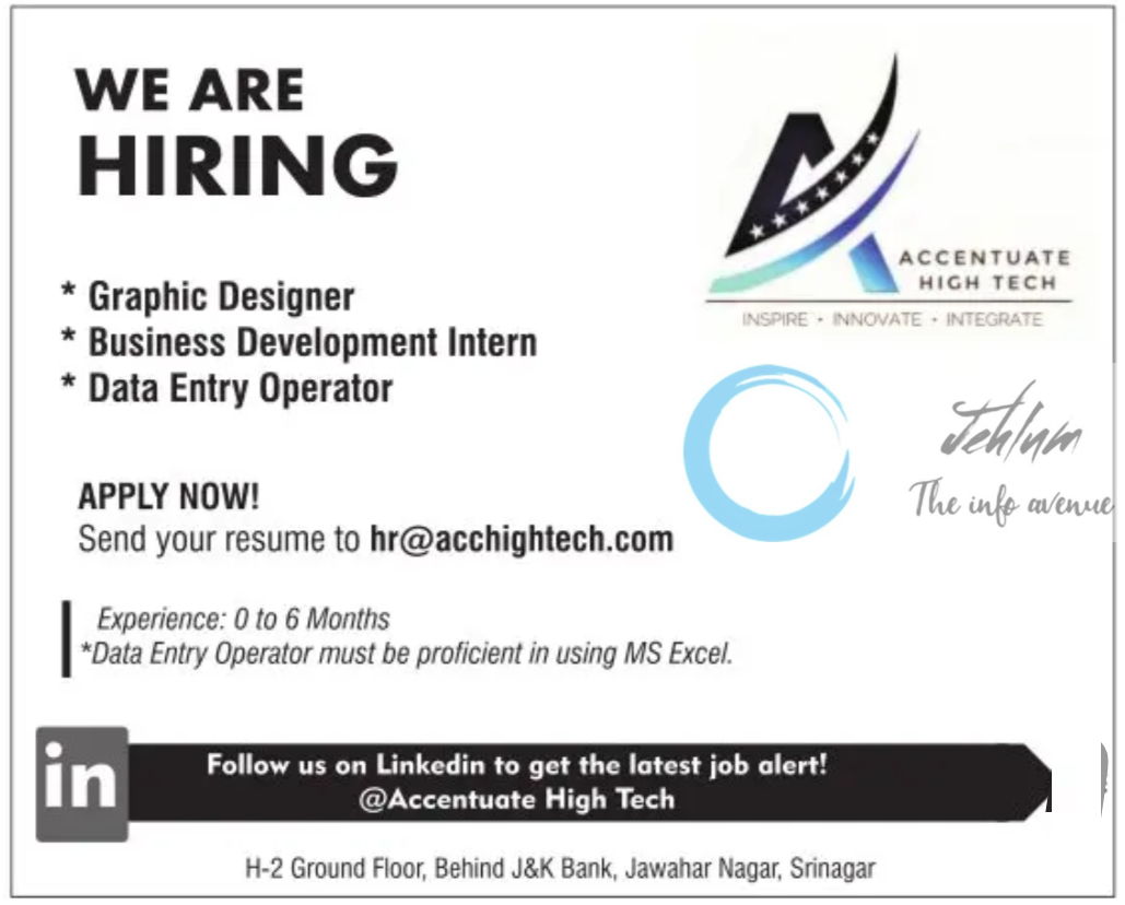 ACCENTUATE HIGH TECH SRINAGAR JOBS 2024