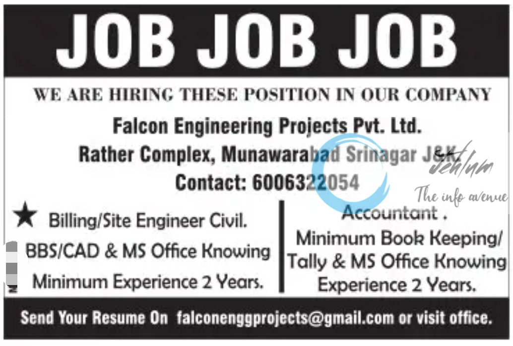 Falcon Engineering Projects Pvt Ltd Srinagar Jobs 2024