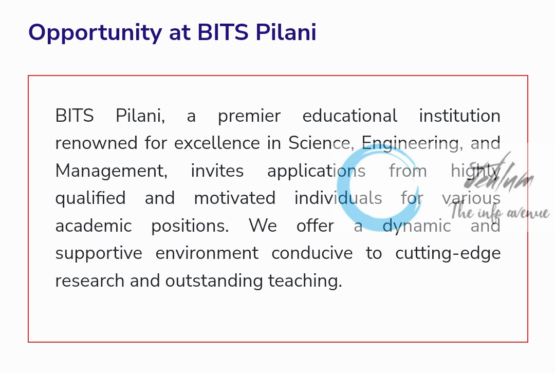 BITS Pilani Faculty Recruitment Advertisement Notice 2024