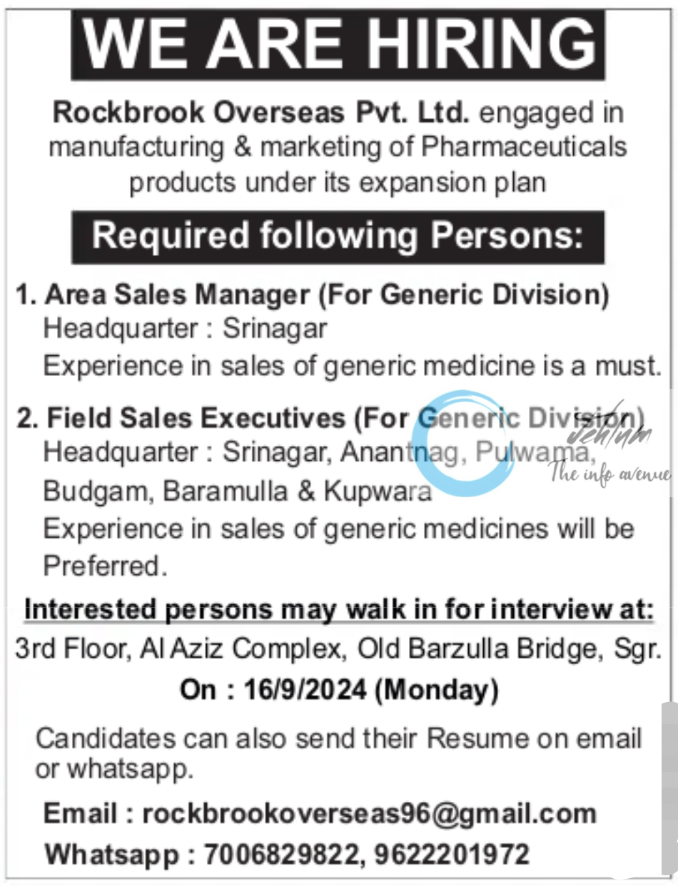 Rockbrook Overseas Pvt Ltd Srinagar Jobs 2024