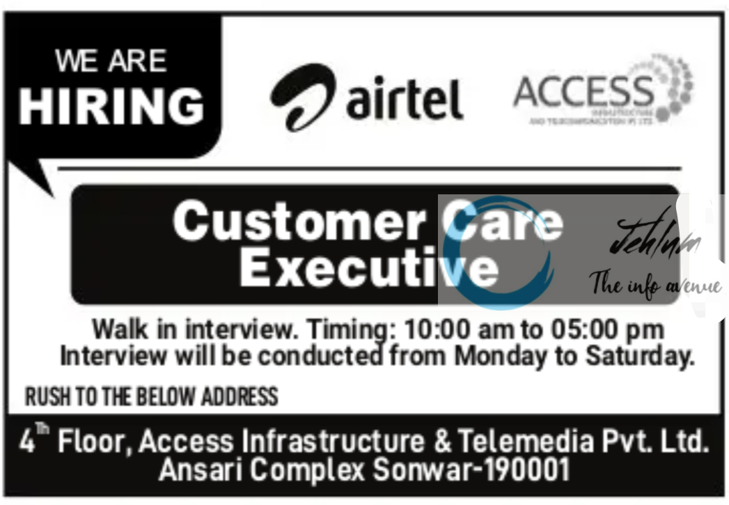 Airtel Access Customer Care Executive Jobs Vacancy 2024