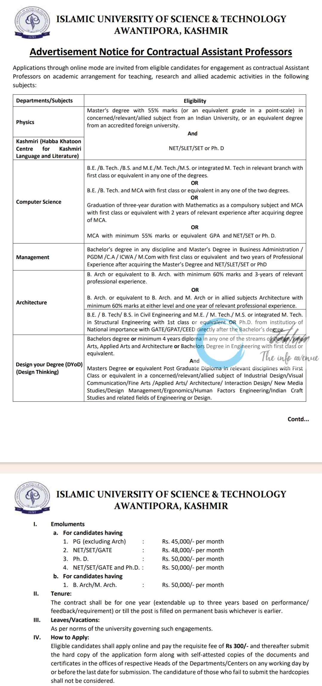 IUST AWANTIPORA ACADEMIC ARRANGEMENT ADVERTISEMENT NOTICE 2024