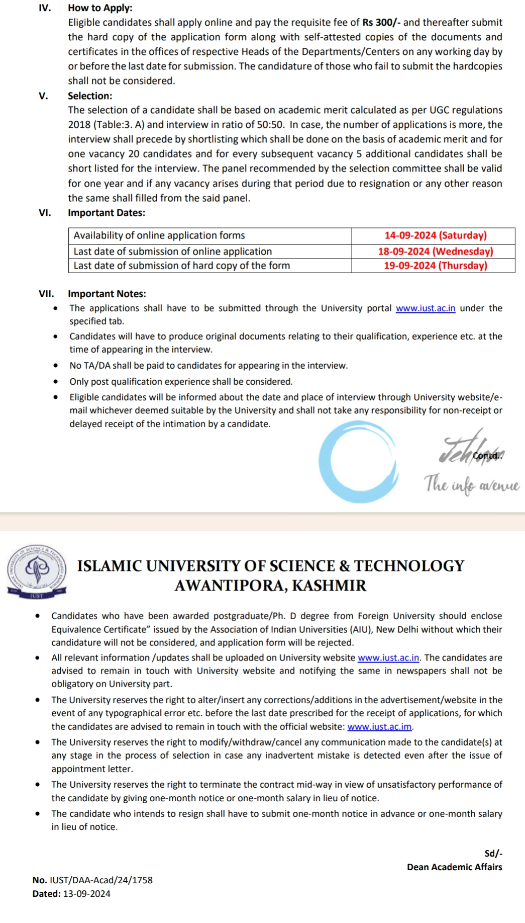 IUST AWANTIPORA ACADEMIC ARRANGEMENT ADVERTISEMENT NOTICE 2024