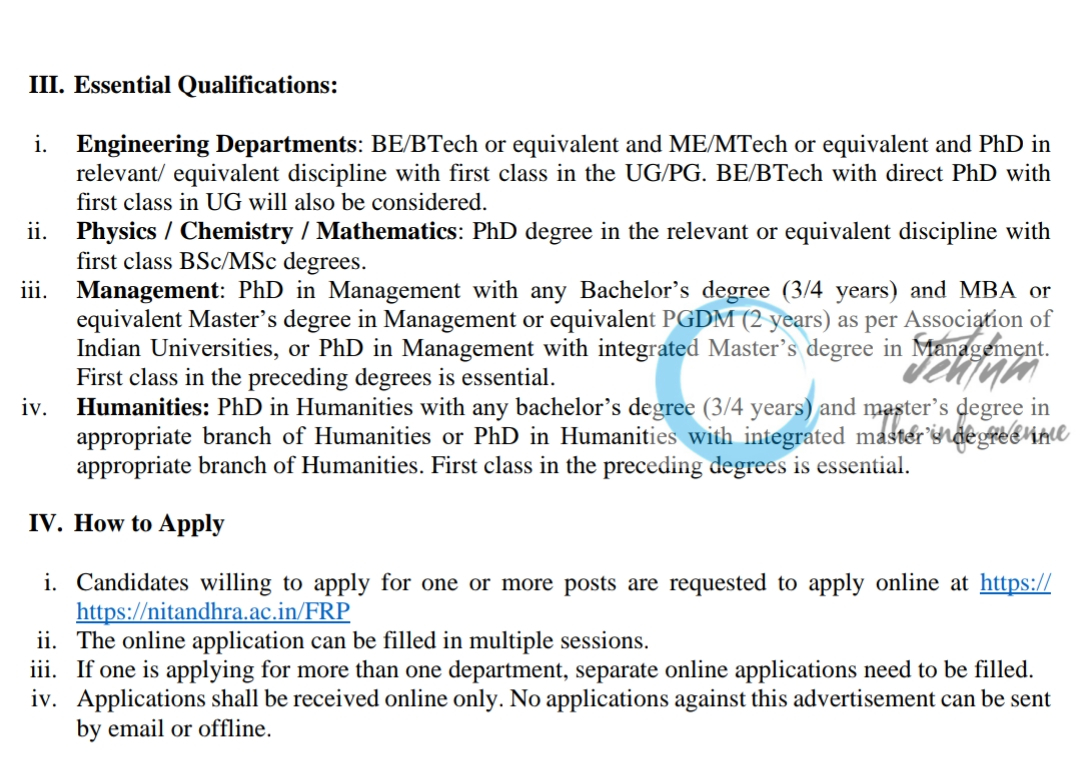 NIT Andhra Pradesh Faculty Recruitment Advertisement No NITANP/ORGT/2024-25/FR-1/1047