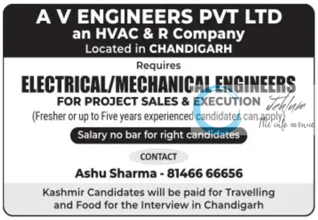 A V ENGINEERS PVT LTD JOBS OPENINGS 2024