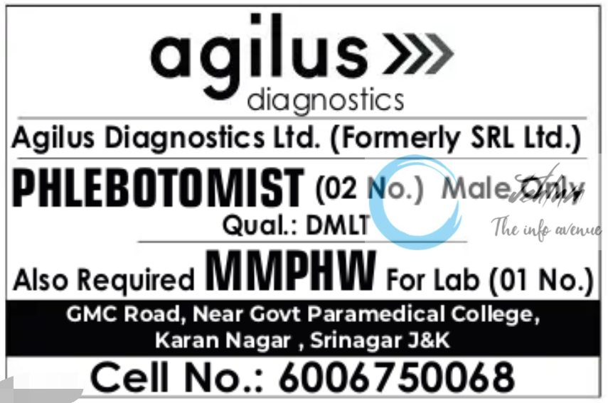 Agilus Diagnostics Ltd Srinagar Jobs 2024