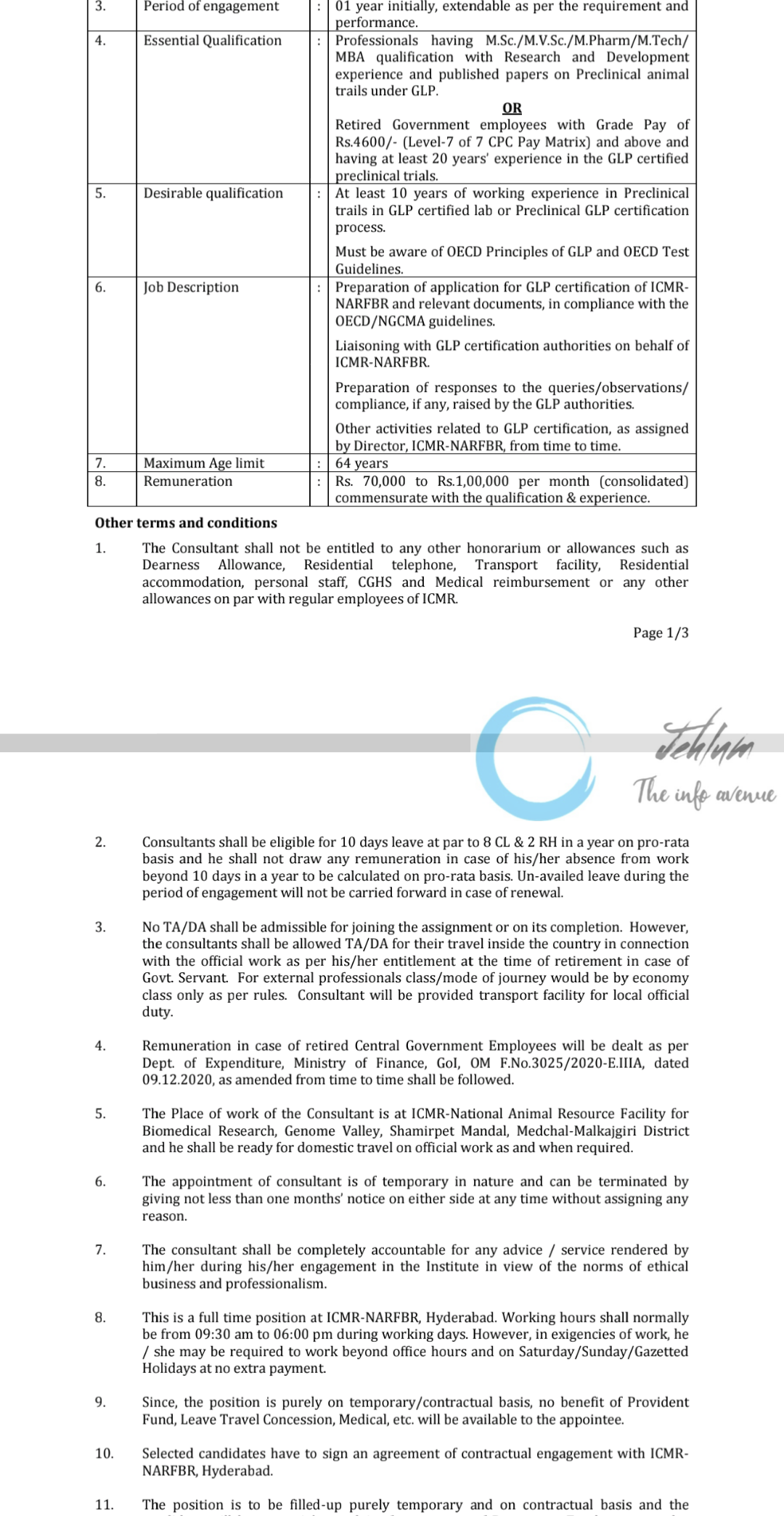 ICMR INDIAN COUNCE OF MEDICAL RESEARCH TIONAL ANIMAL RESOURCE FACILITY FOR BIOMEDICAL RESEARCH ADVT NO NARFBR/Consultant/01/2024