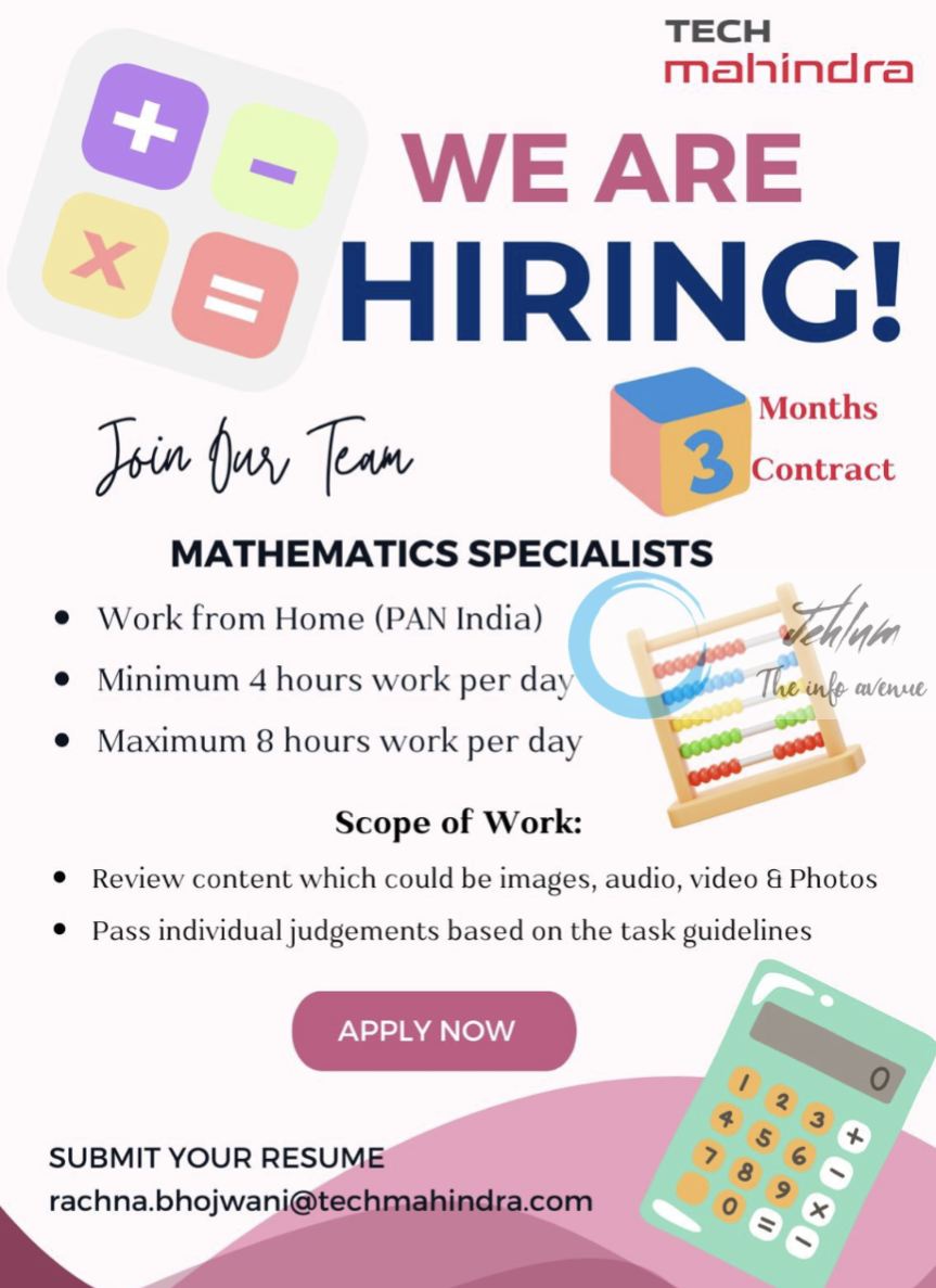 TECH MAHINDRA MATHEMATICS SPECIALISTS JOBS OPENINGS 2024