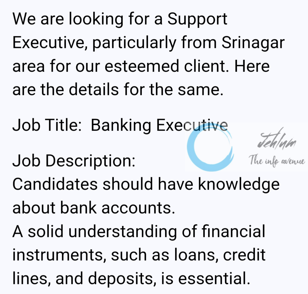 J-Technologies Ltd Banking Executive Jobs Vacancy 2024