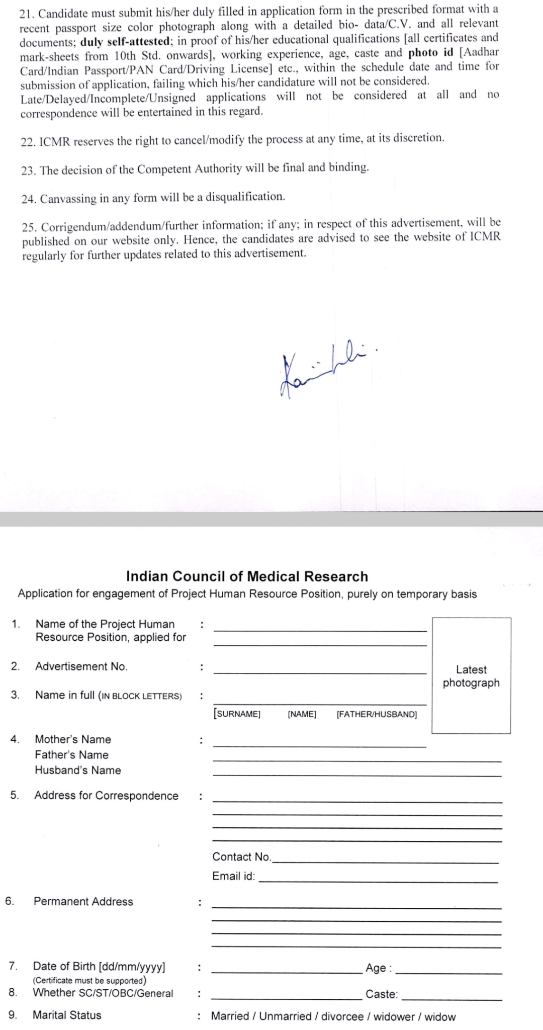 ICMR RECRUITMENT ADVT NO ICMR/E-174790/AMR/CD OF 2024