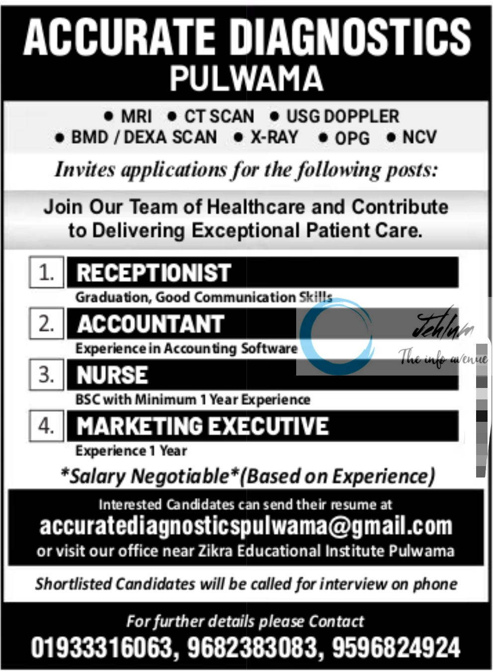 ACCURATE DIAGNOSTICS PULWAMA JOBS OPENINGS 2024