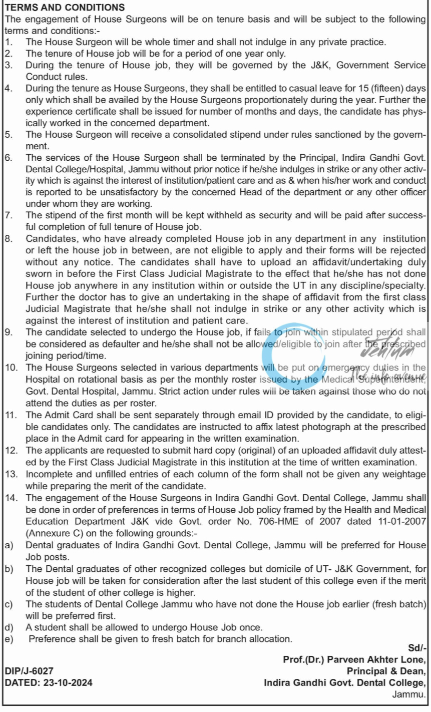 GOVT DENTAL COLLEGE JAMMU ADVERTISEMENT NOTICE 2024-25