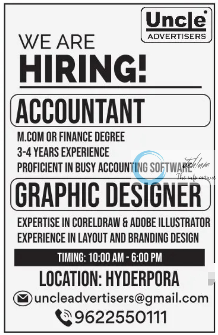 UNCLE ADVERTISERS SRINAGAR JOBS VACANCIES 2024