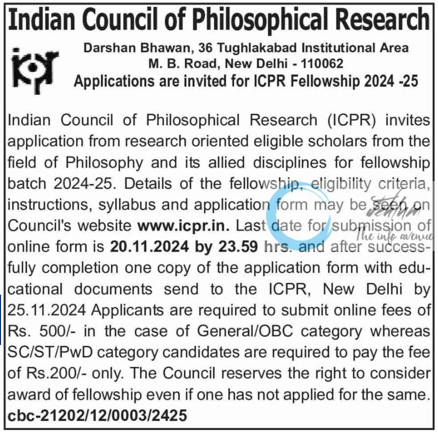 Indian Council of Philosophical Research ICPR fellowships Notification 2024-25