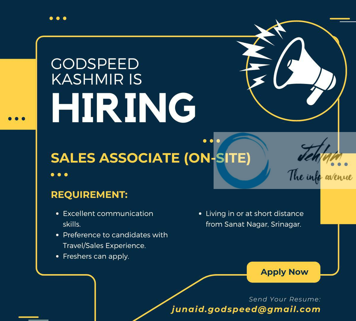 GODSPEED KASHMIR SALES ASSOCIATE JOBS OPENING 2024