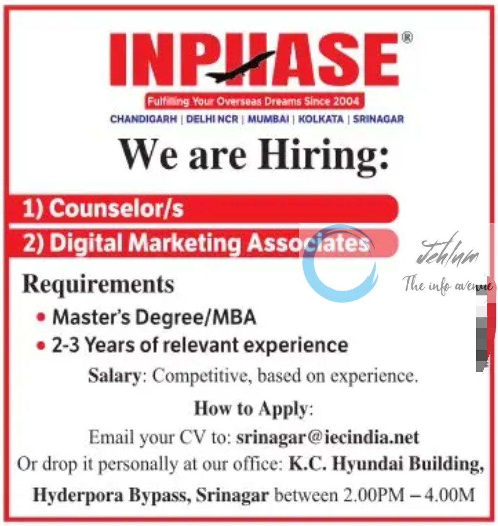 INPHASE SRINAGAR JOBS OPENINGS 2024