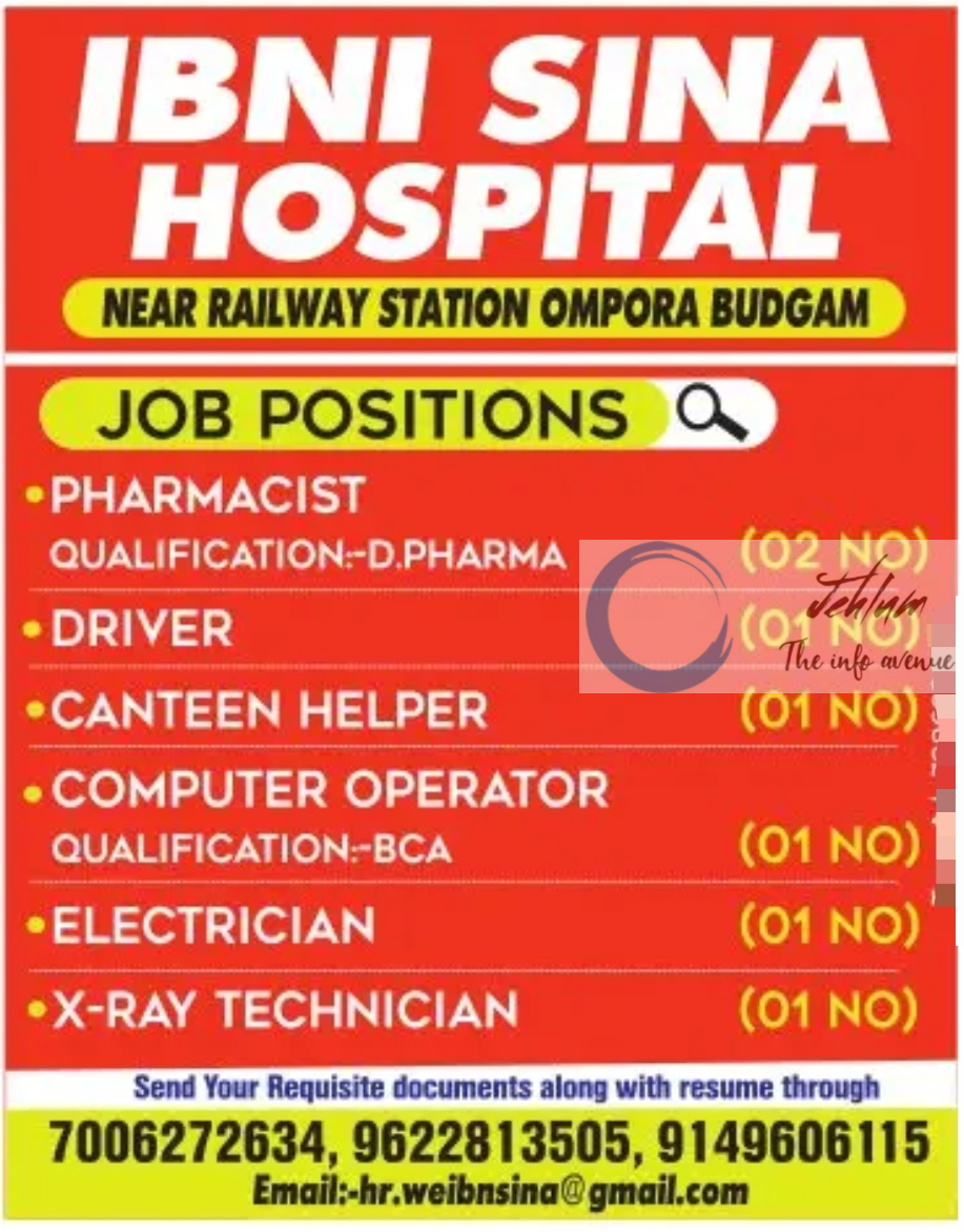 IBNI SINA HOSPITAL BUDGAM JOBS ADVERTISEMENT 2024