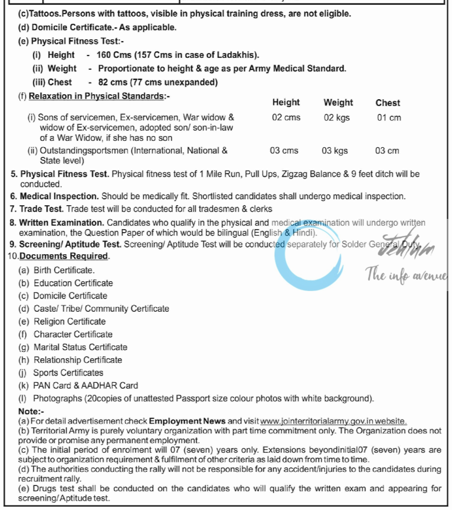 TERRITORIAL ARMY 159 INFANTRY BATTALION RECRUITMENT ADVERTISEMENT NOTICE 2024