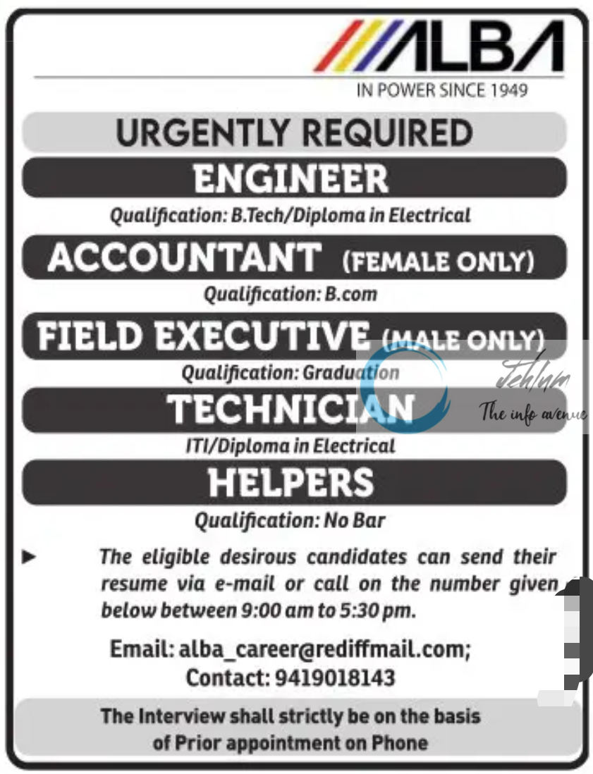 ALBA SRINAGAR JOBS OPENINGS 2024