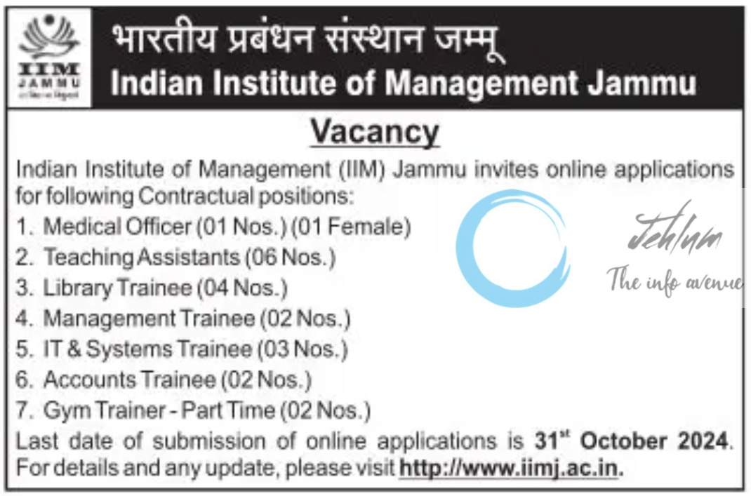 Indian Institute of Management IIM Jammu Vacancy Advertisement Notice 2024