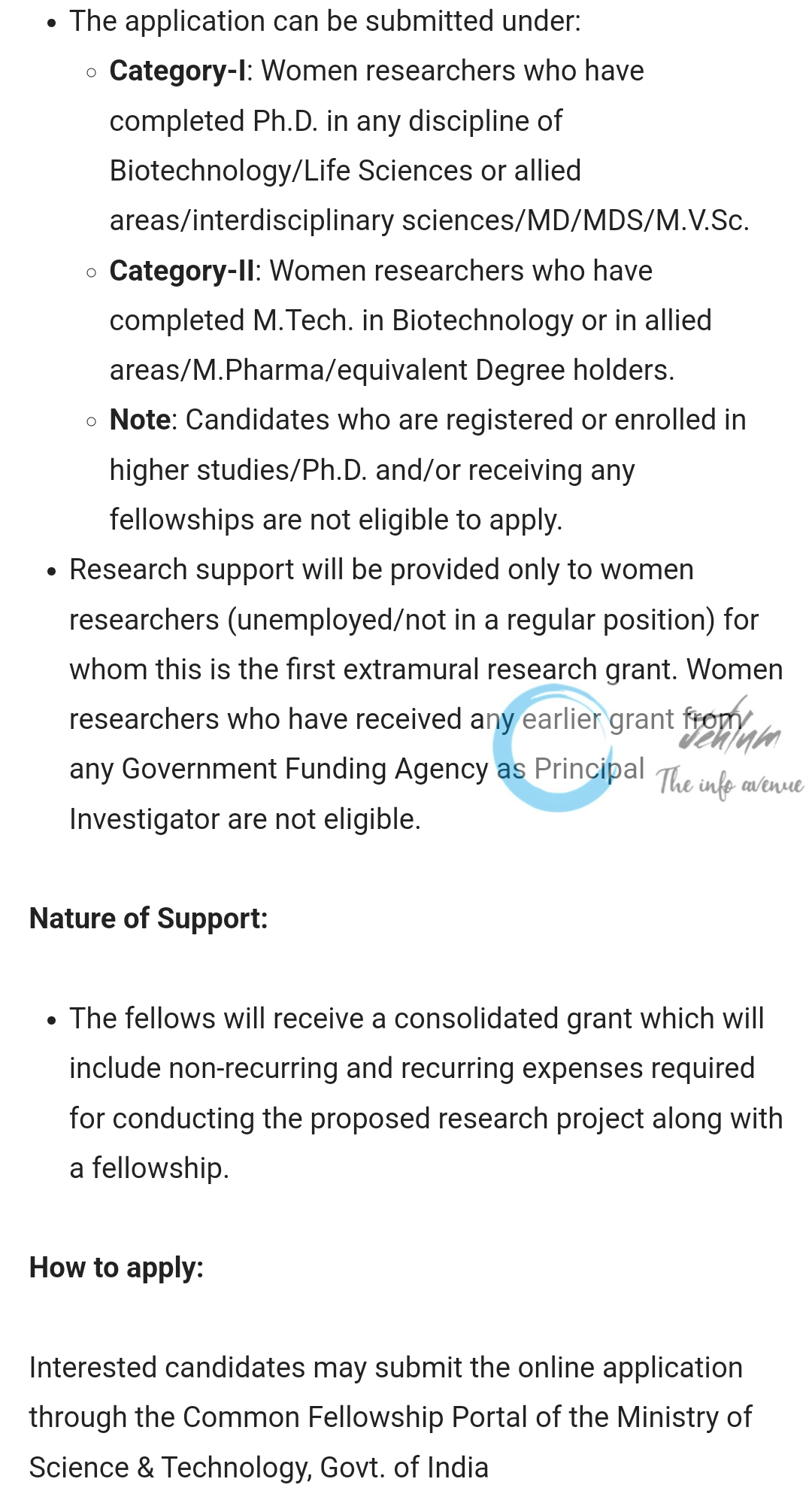 MINISTRY OF SCIENCE & TECHNOLOGY DEPTT OF BIOTECHNOLOGY DBT BioCARe Programme For Women Researchers 2024-25