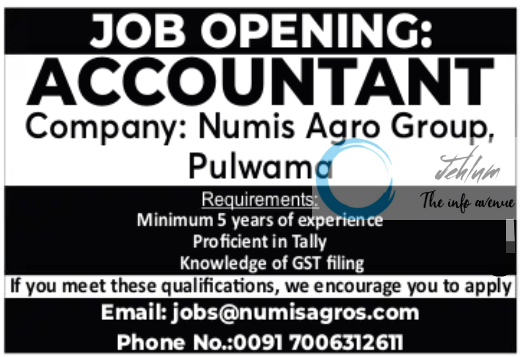 Numis Agro Group Pulwama Accountancy Jobs 2024