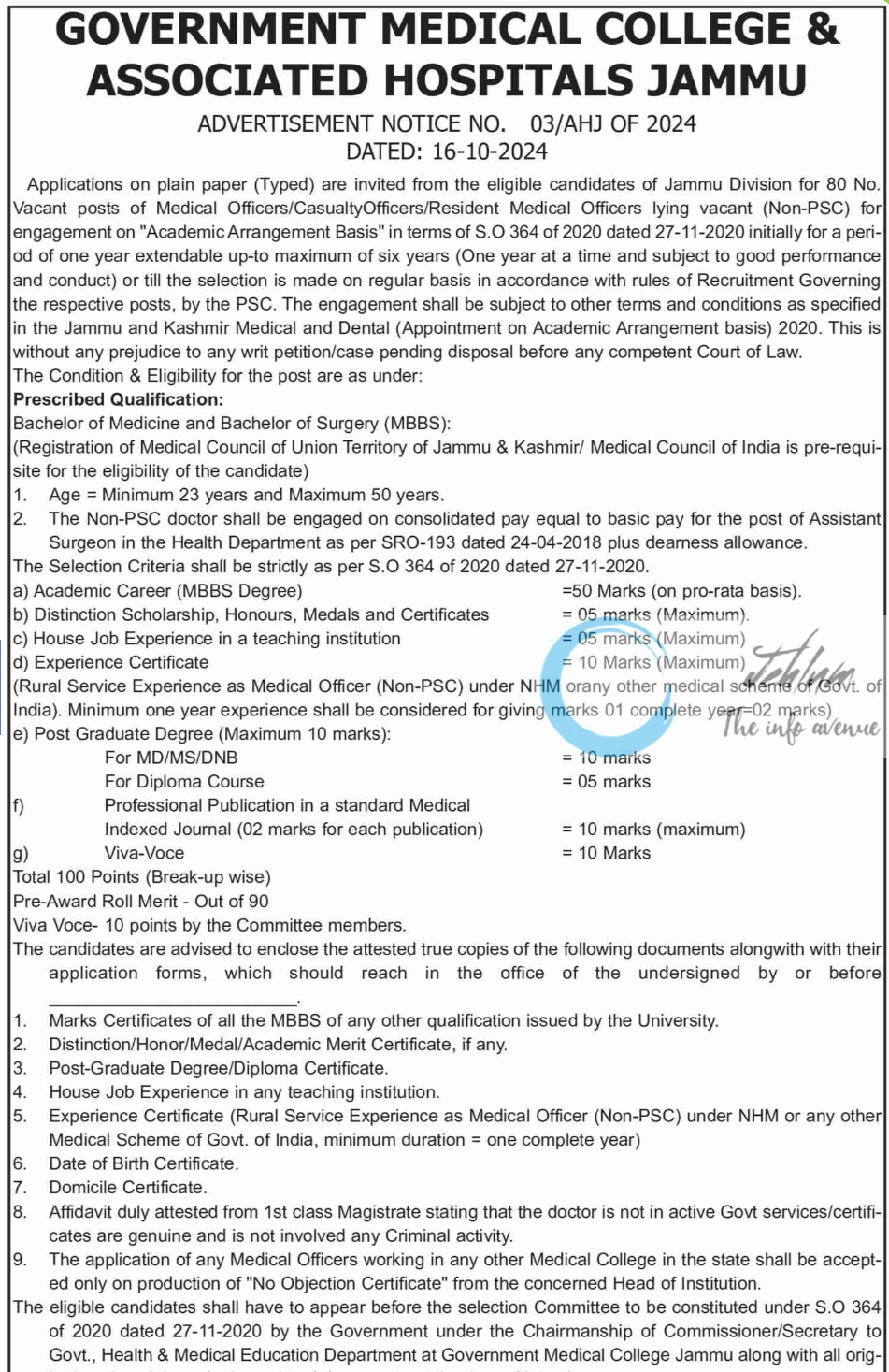 GMC JAMMU RECRUITMENT ADVERTISEMENT NOTICE NO 03/AHJ OF 2024