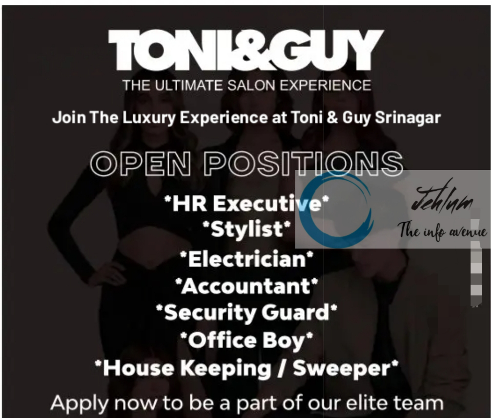 TONI&GUY SALON SRINAGAR JOBS OPENINGS 2024