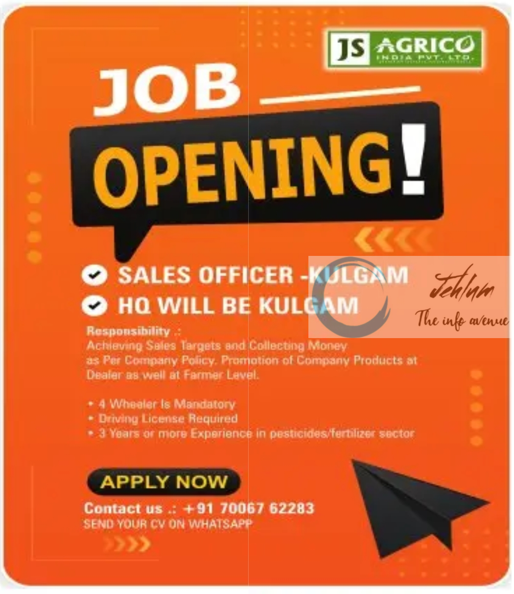 JS AGRICO INDIA PVT LTD KULGAM JOBS OPENINGS 2024