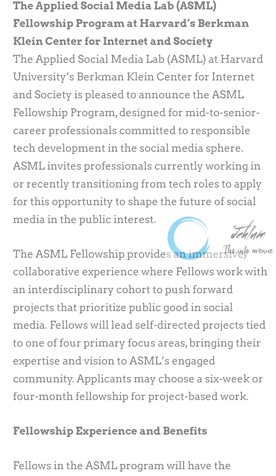 Harvard Berkman Klein Center Applied Social Media Lab ASML Fellowships Notification 2024