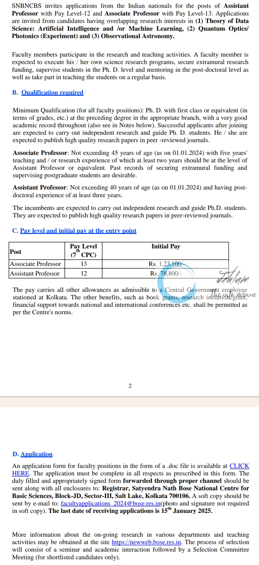 SNBNCBS FACULTY RECRUITMENT ADVERTISEMENT NO SNB/Advt/24-25/004